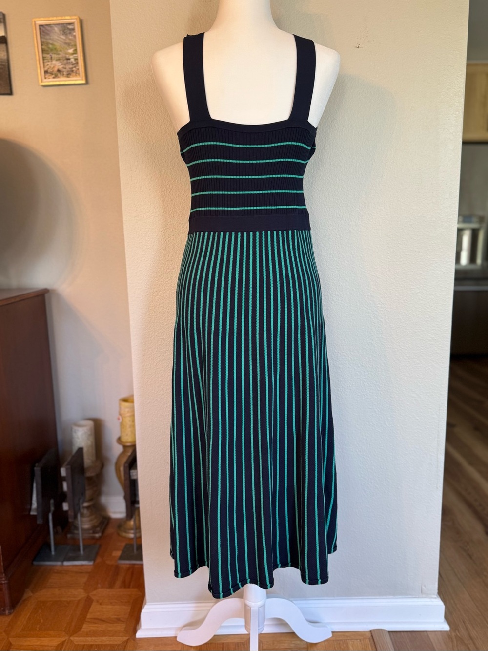Banana Republic Navy and Teal Striped Knit Midi Dress - Picture 4 of 6